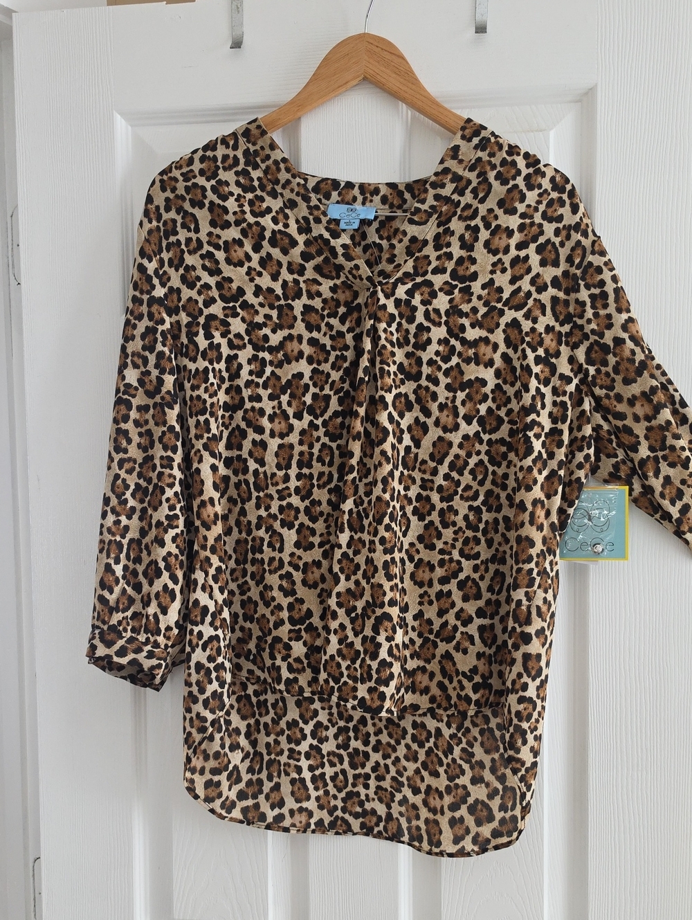 CeCe Leopard Print Tie-Neck Blouse - Beige/Brown/Black
